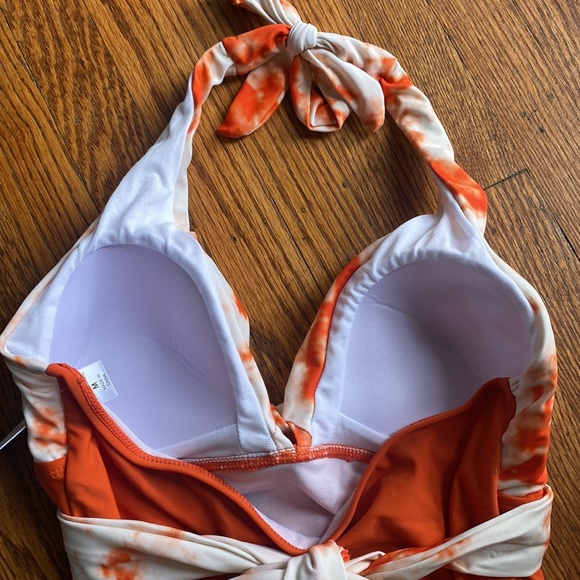 Meet Curve Orange Tie Die one piece bathing suit swimsuit halter M - Picture 5 of 7